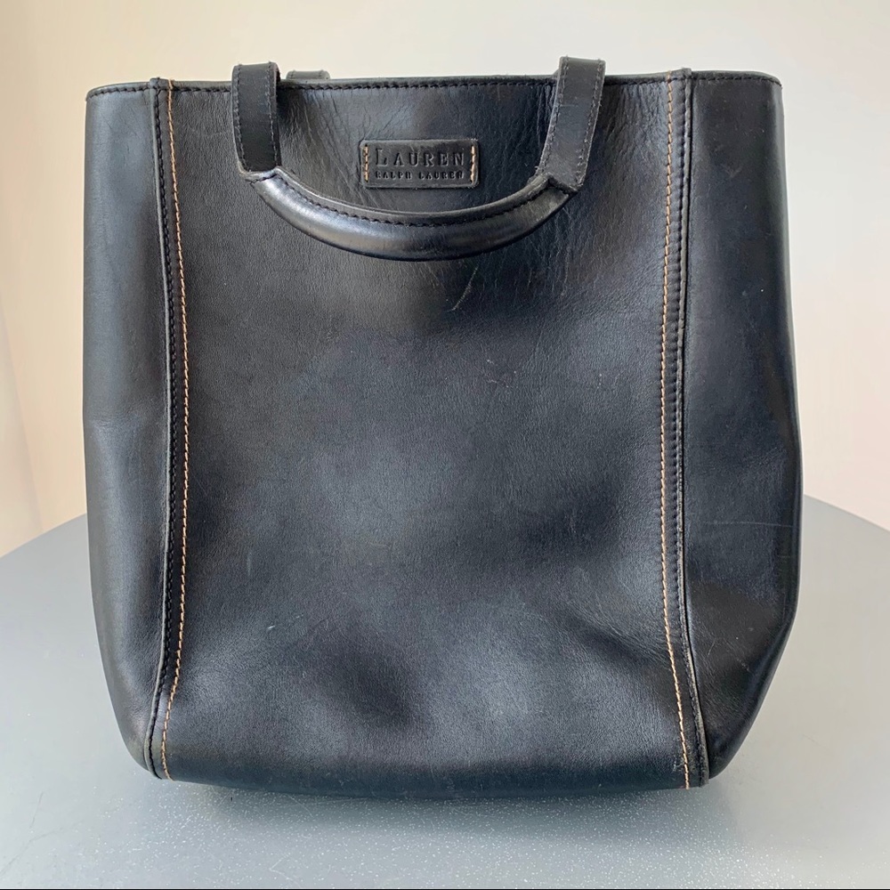 Ralph Lauren Black Leather Shopper Tote Bag